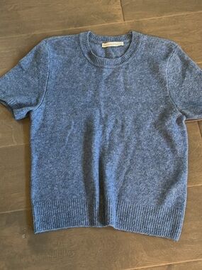 Abercrombie & Fitch Heathered Blue Short-Sleeve Crewneck Sweater